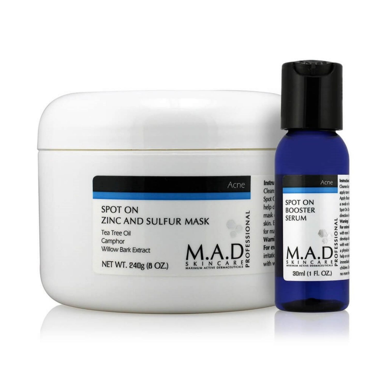 M.A.D skincare - Набор анти Акне: Spot On Zinc and Sulfur Mask + Acne Booster Serum pH 8.2, 240 г + 30 мл
