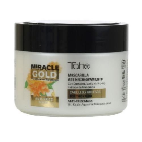 Tahe Cosmetics - MIRACLE GOLD ANTI FRIZZ OIL MASK KERATIN - Маска для дисциплинирования вьющихся густых волос, 300 мл