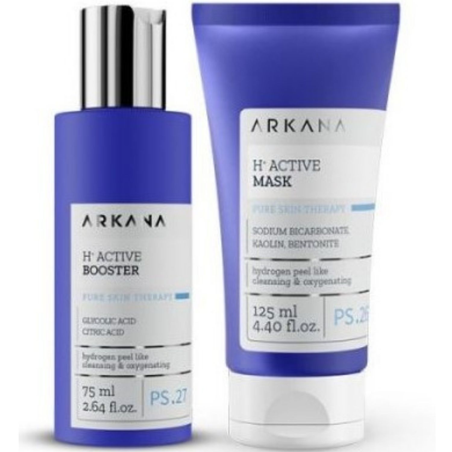 Arkana - H+Active Mask + H+Active Booster - профессиональный набор с эффектом водородной чистки, 125 мл+75 мл