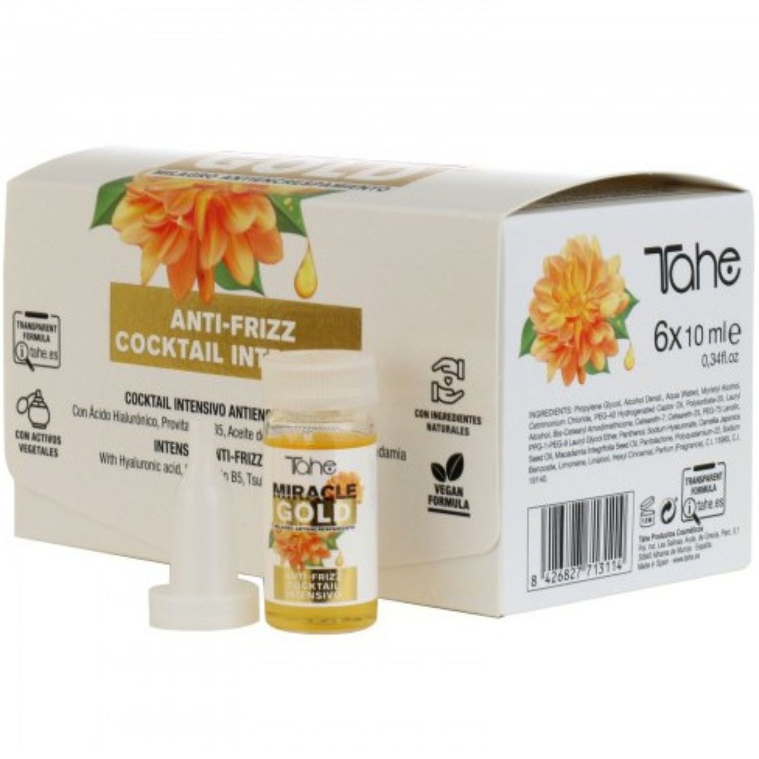 Tahe Cosmetics - MIRACLE GOLD INTENSIVE COCKTAIL - Интенсивная сыворотка-коктейль для дисциплинирования волос, 6х10мл